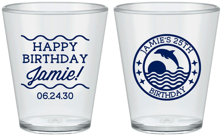 Custom Birthday Plastic Shot Glasses - 25th Dolphins | 20077
