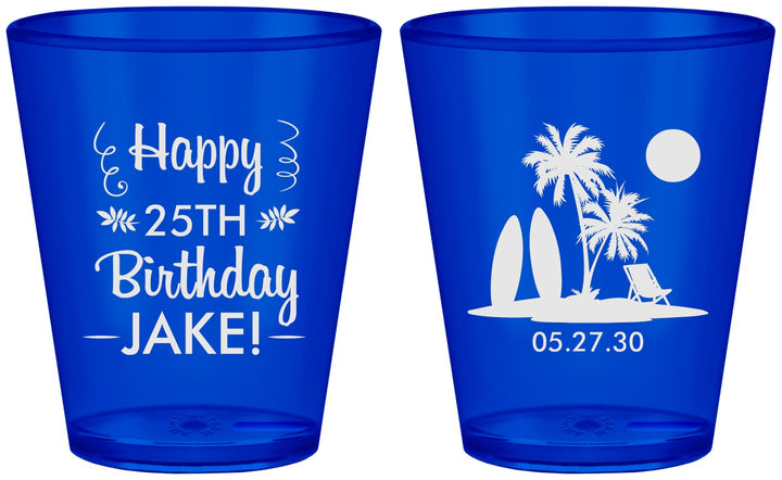 Custom Birthday Plastic Shot Glasses - 25th Beach | 20079