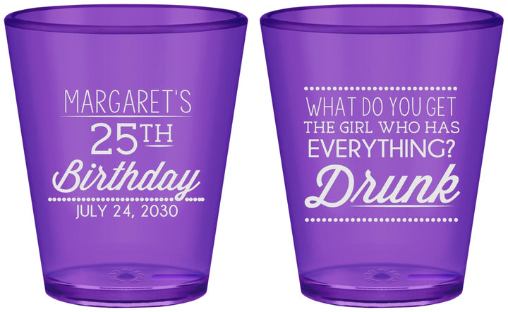 Custom Birthday Plastic Shot Glasses - 25th | 20093