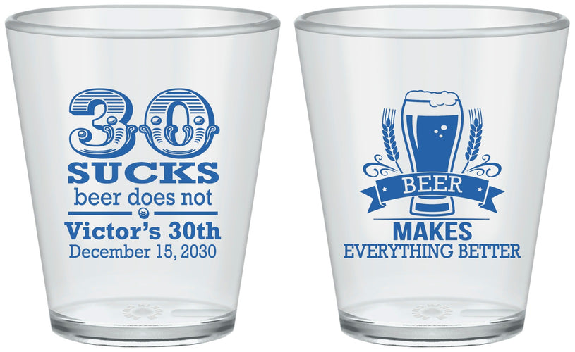 Custom Birthday Plastic Shot Glasses - 30th Sucks | 20097
