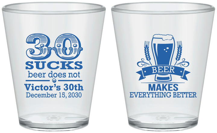 Custom Birthday Plastic Shot Glasses - 30th Sucks | 20097