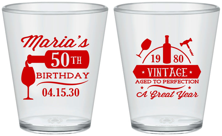 Custom Birthday Plastic Shot Glasses - 50th Wine | 20098