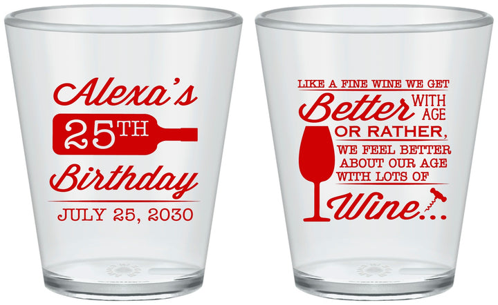 Custom Birthday Plastic Shot Glasses - 25th Wine | 20099