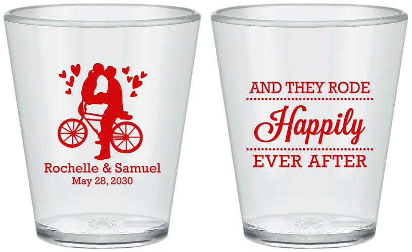 Custom Wedding Plastic Shot Glasses - Happily Ever After Bicycle | 201