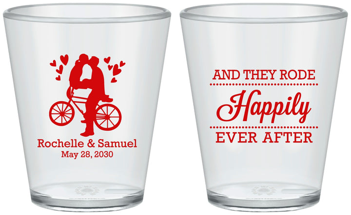 Custom Wedding Plastic Shot Glasses - Happily Ever After Bicycle | 201