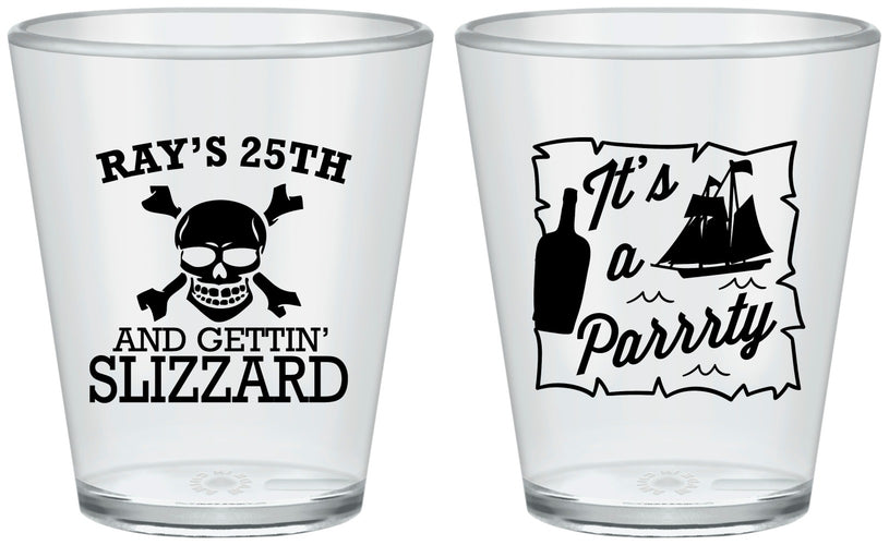 Custom Birthday Plastic Shot Glasses - 25th Pirate | 20107