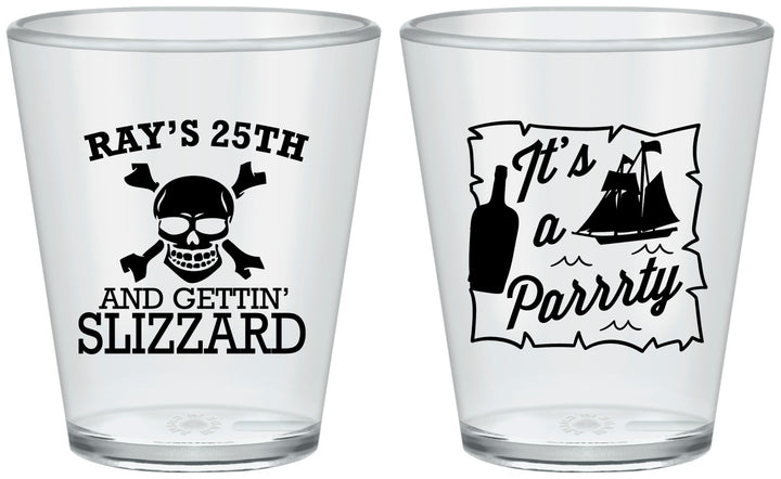Custom Birthday Plastic Shot Glasses - 25th Pirate | 20107