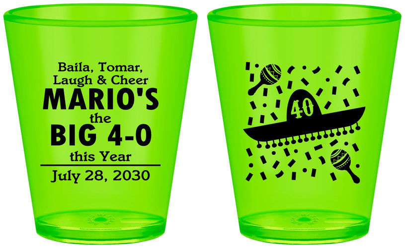 Custom Birthday Plastic Shot Glasses - 40th Mexico | 20109
