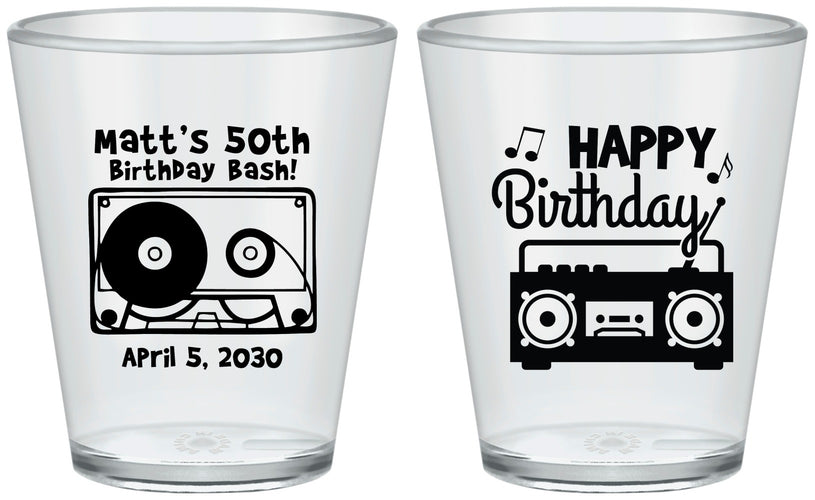 Custom Birthday Plastic Shot Glasses - 50th Cassette Tape | 20117