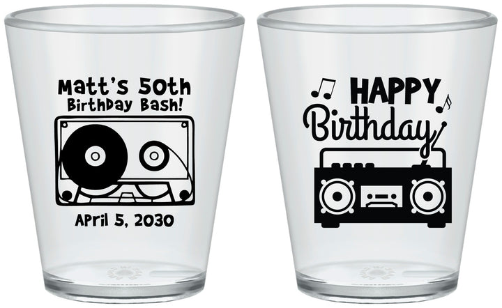 Custom Birthday Plastic Shot Glasses - 50th Cassette Tape | 20117