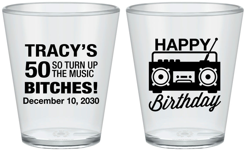 Custom Birthday Plastic Shot Glasses - 50th Cassette Tape | 20118