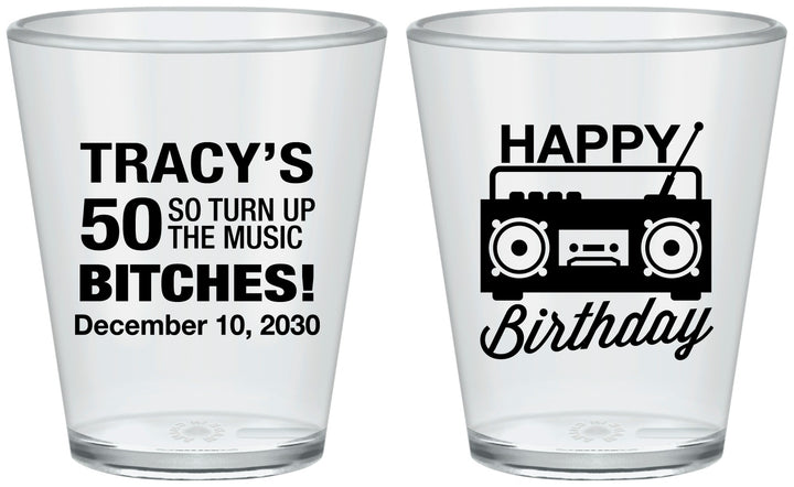Custom Birthday Plastic Shot Glasses - 50th Cassette Tape | 20118