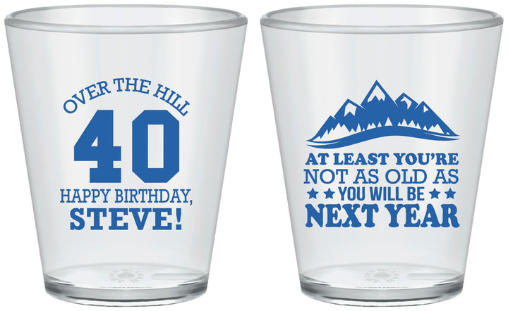 Custom Birthday Plastic Shot Glasses - 40th Over The Hill | 20123