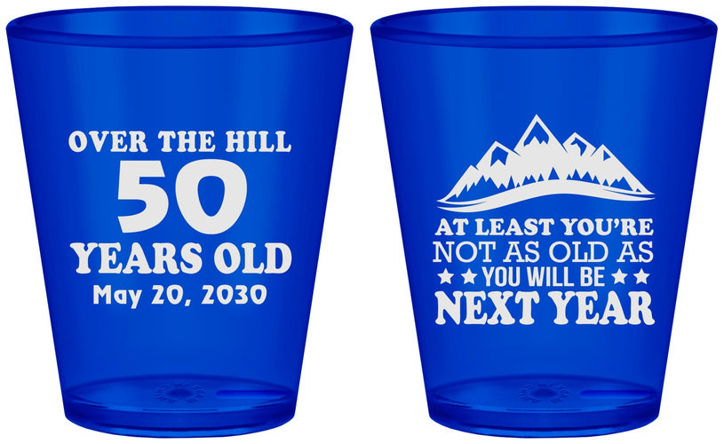 Custom Birthday Plastic Shot Glasses - 50th Over The Hill | 20124