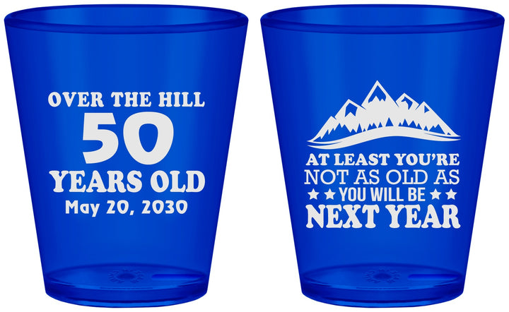 Custom Birthday Plastic Shot Glasses - 50th Over The Hill | 20124