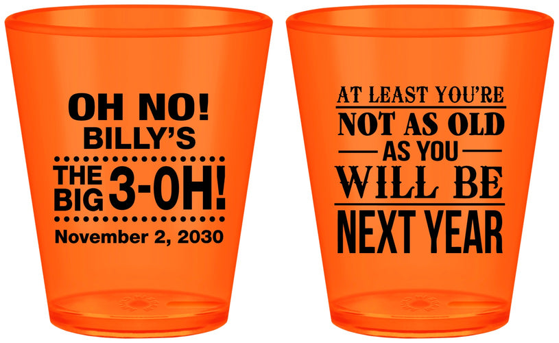 Custom Birthday Plastic Shot Glasses - 30th Big 3 Oh | 20125