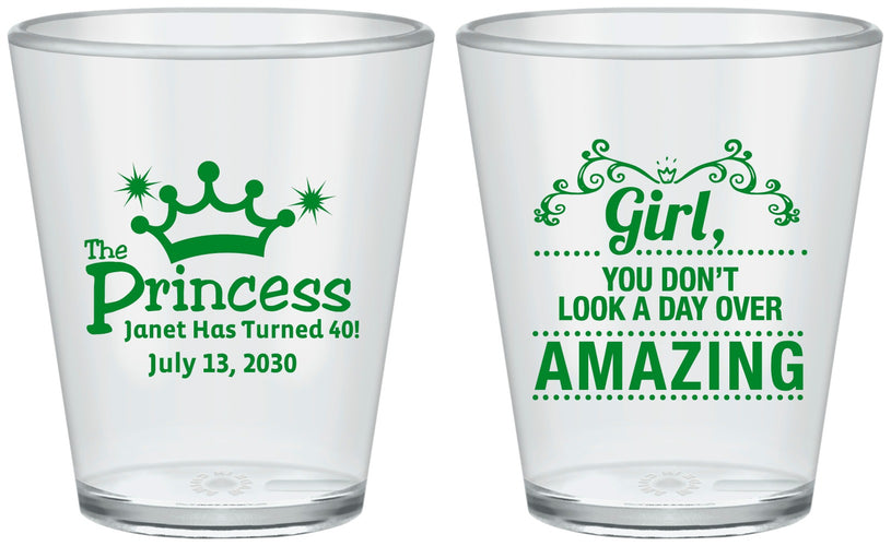 Custom Birthday Plastic Shot Glasses - 40th Princess | 20152