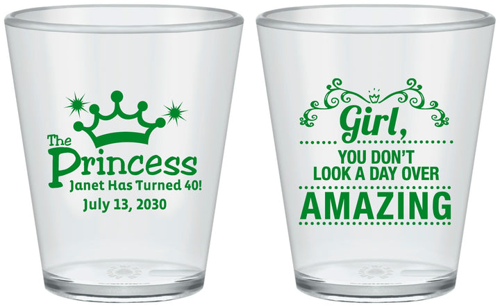 Custom Birthday Plastic Shot Glasses - 40th Princess | 20152