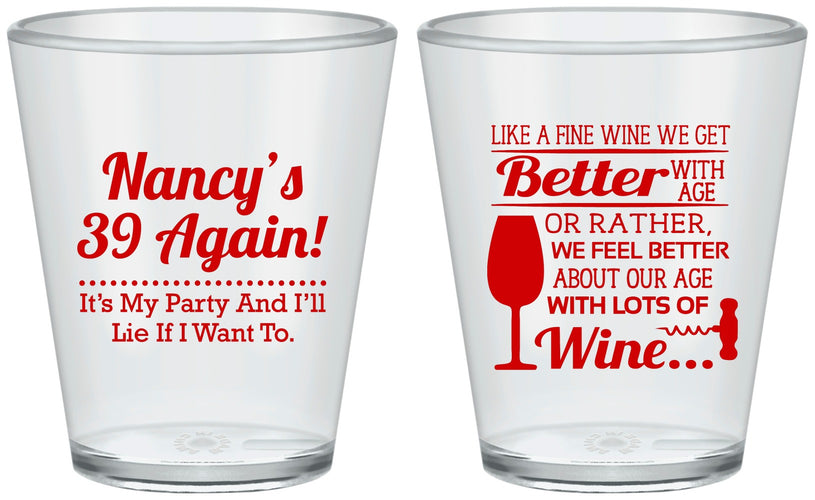 Custom Birthday Plastic Shot Glasses - 40th Wine | 20154