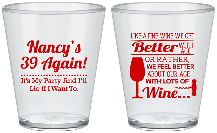 Custom Birthday Plastic Shot Glasses - 40th Wine | 20154