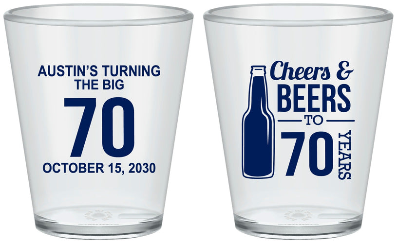 Custom Birthday Plastic Shot Glasses - Cheers Beers To 70 Years | 20161