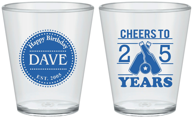 Custom Birthday Plastic Shot Glasses - Cheers To 25 Years | 20164