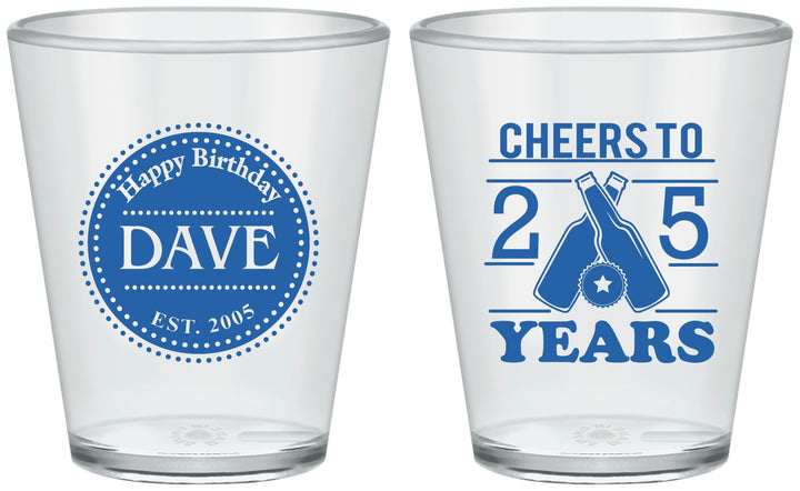 Custom Birthday Plastic Shot Glasses - Cheers To 25 Years | 20164