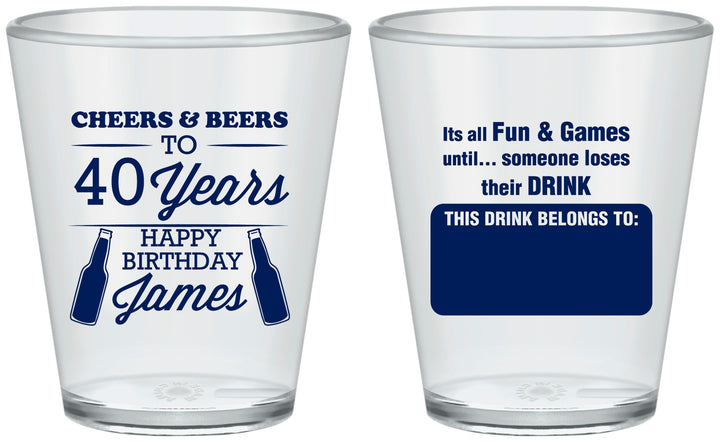 Custom Birthday Plastic Shot Glasses - Cheers Beers To 40 Years | 20165