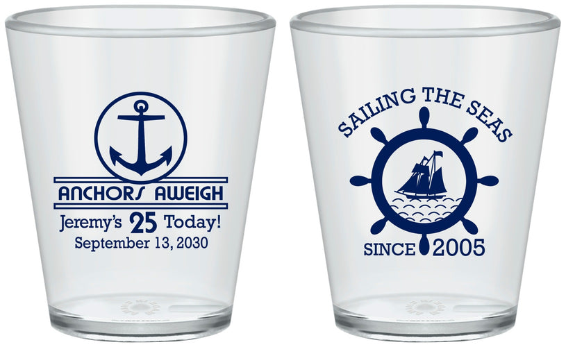 Custom Birthday Plastic Shot Glasses - 25th Nautical | 20168