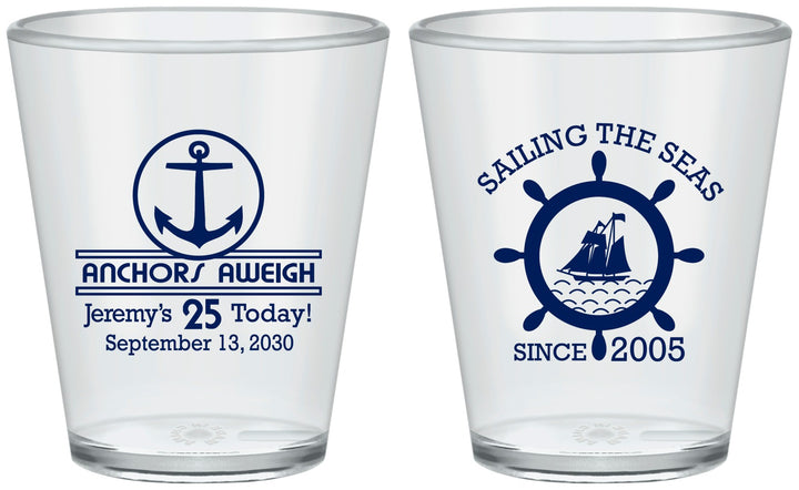 Custom Birthday Plastic Shot Glasses - 25th Nautical | 20168