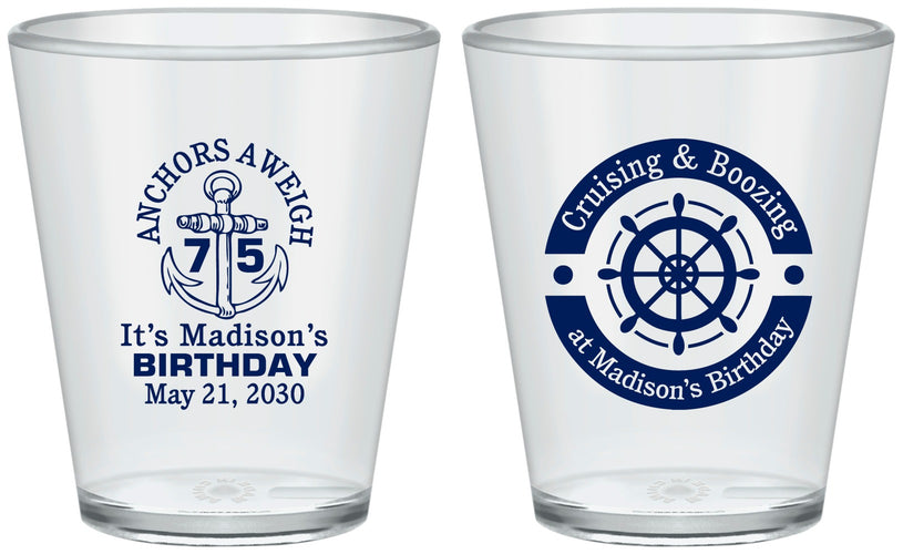 Custom Birthday Plastic Shot Glasses - 75th Nautical | 20178