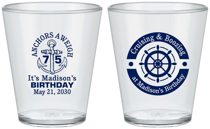 Custom Birthday Plastic Shot Glasses - 75th Nautical | 20178
