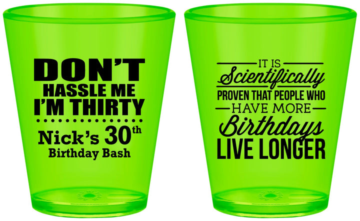 Custom Birthday Plastic Shot Glasses - 30th | 20182