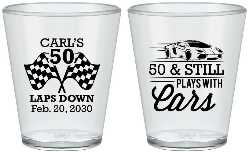 Custom Birthday Plastic Shot Glasses - 50th Race Car | 20187