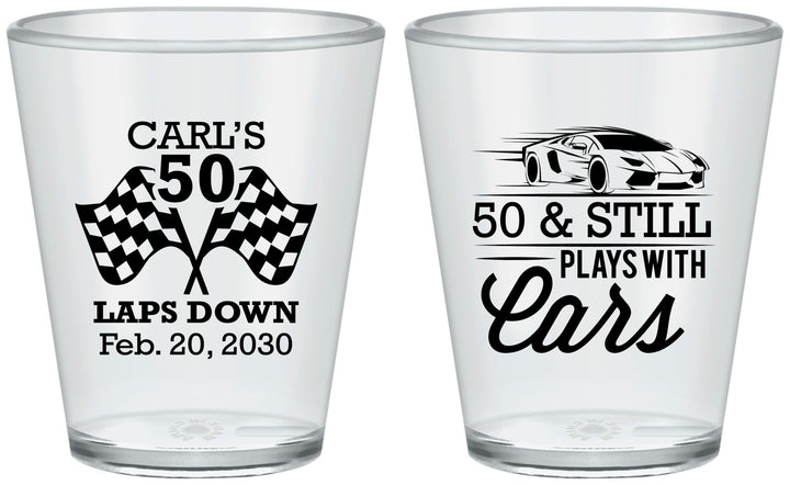 Custom Birthday Plastic Shot Glasses - 50th Race Car | 20187