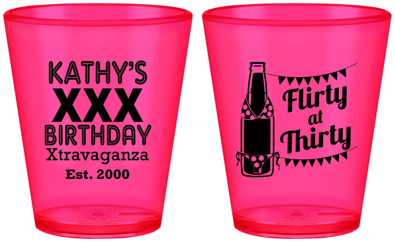 Custom Birthday Plastic Shot Glasses - 30th Flirty At Thirty | 20191
