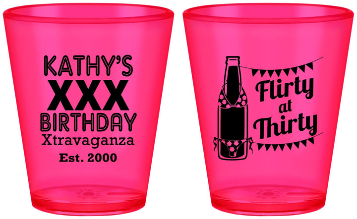 Custom Birthday Plastic Shot Glasses - 30th Flirty At Thirty | 20191