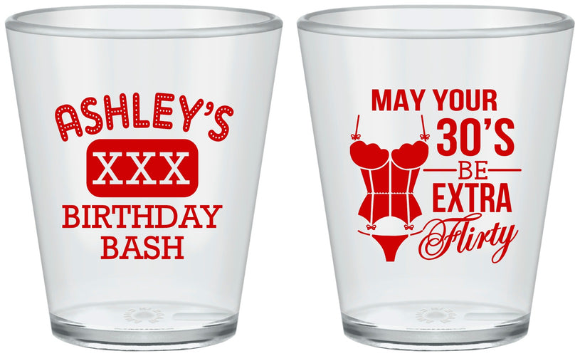 Custom Birthday Plastic Shot Glasses - 30th Flirty At Thirty | 20192
