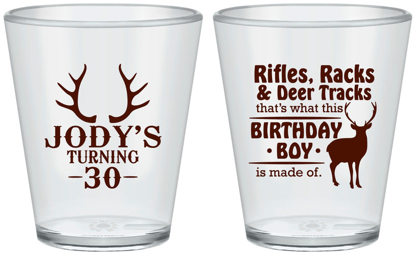 Custom Birthday Plastic Shot Glasses - 30th Hunting | 20196