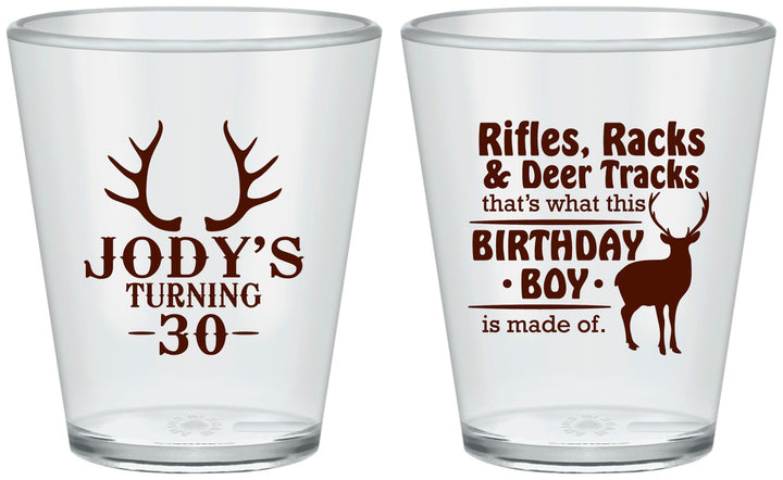 Custom Birthday Plastic Shot Glasses - 30th Hunting | 20196