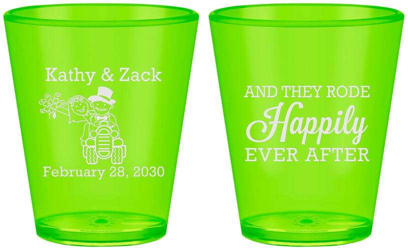 Custom Wedding Plastic Shot Glasses - Happily Ever After Tractor | 202