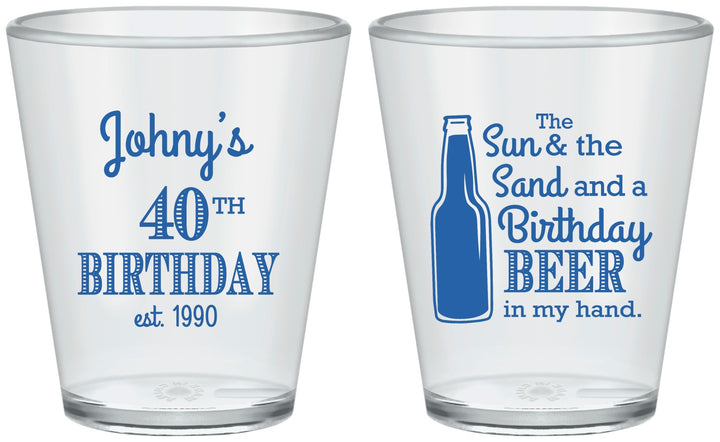Custom Birthday Plastic Shot Glasses - 40th Sun Sand Beer | 20204