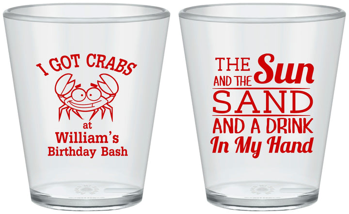 Custom Birthday Plastic Shot Glasses - Sun Sand Drink Hand | 20205