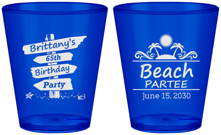 Custom Birthday Plastic Shot Glasses - 65th Beach | 20210