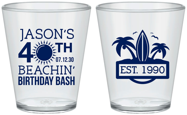 Custom Birthday Plastic Shot Glasses - 40th Beach | 20212