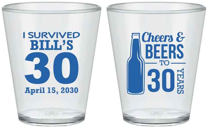 Custom Birthday Plastic Shot Glasses - Cheers Beers To 30 Years | 20214