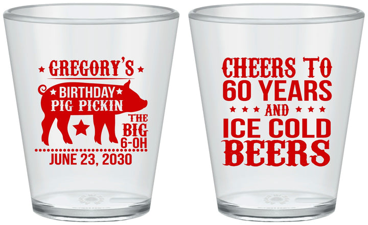 Custom Birthday Plastic Shot Glasses - 60th Barbeque Bbq | 20217