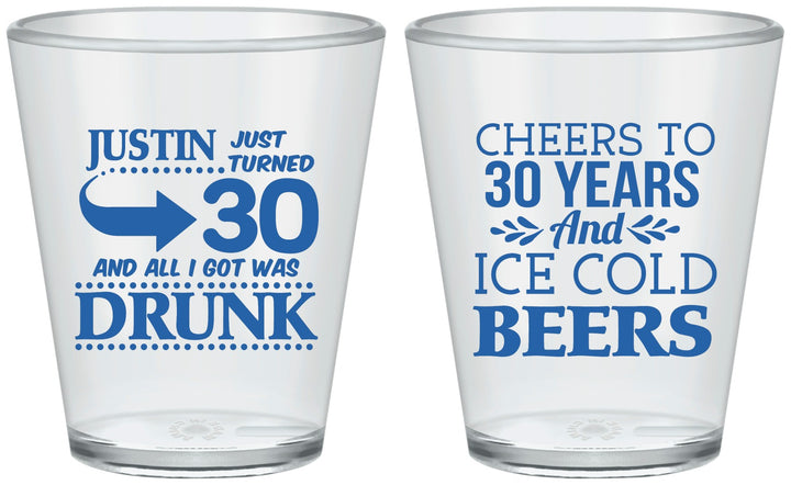 Custom Birthday Plastic Shot Glasses - Cheers To 30 Years | 20219