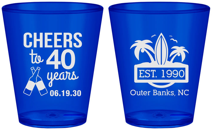Custom Birthday Plastic Shot Glasses - 40th Beach | 20226