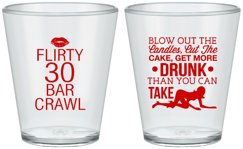 Custom Birthday Plastic Shot Glasses - 30th Bar Crawl | 20233